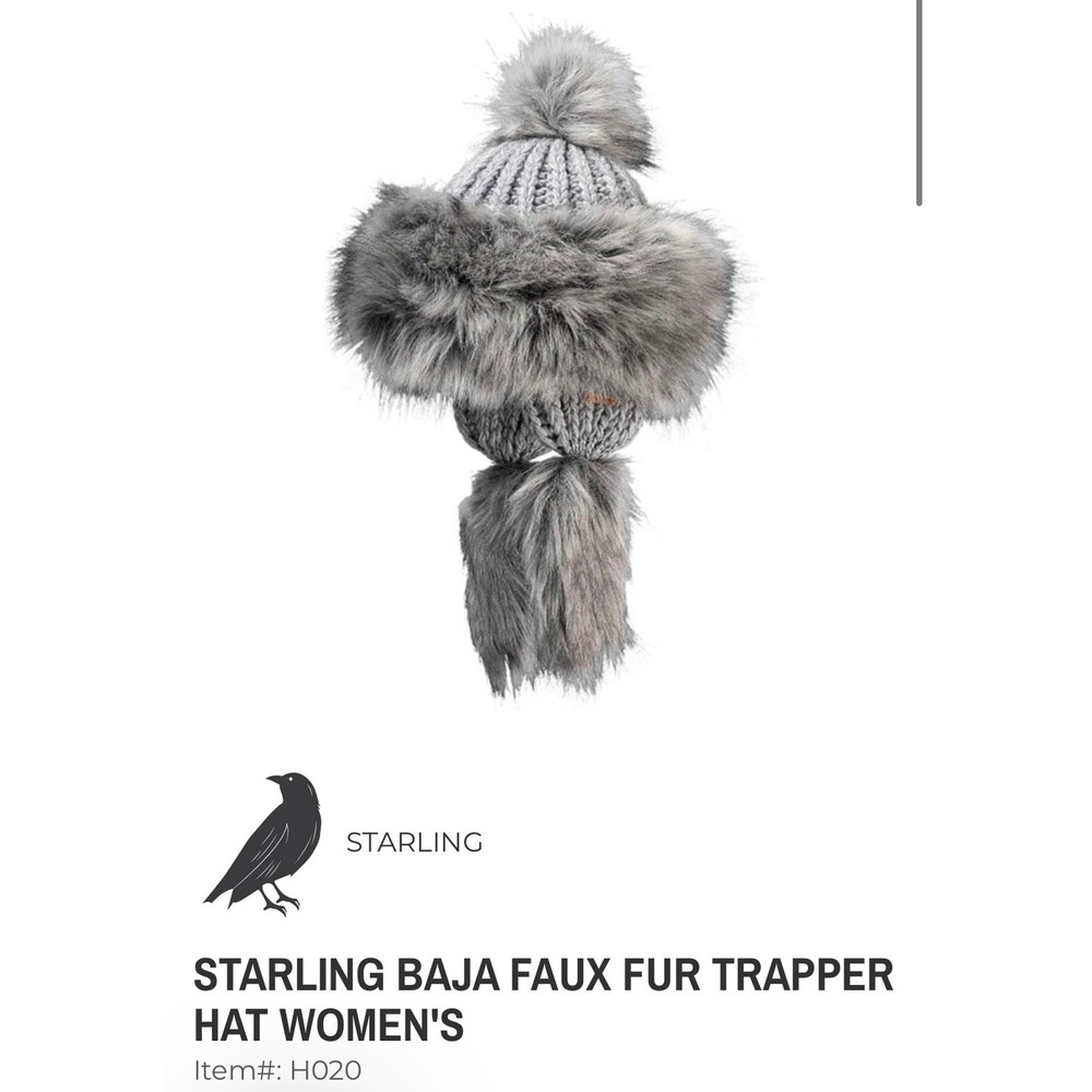 Starling Baja Faux Fur Trapper Hat Womens Gray Knit Fleece Lined Ushanka H020